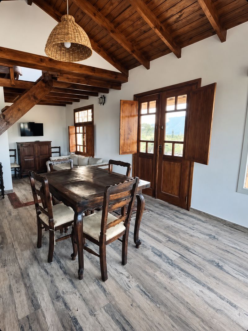 Living comedor con techo de madera